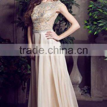 2016 Elegant Prom Dresses Scoop A Line Floor Length Beaded Tulle Bodice With Chiffon Skirt photo-5