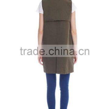 Fashion Ladies Multi Pocket Army Green Vest Coat photo-3