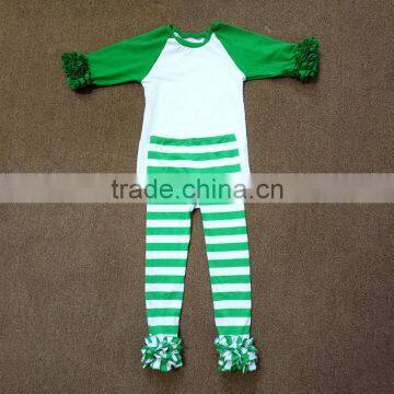 Boutique Children St. Patrick's Day Clothing Baby Girls Shamrock 2 Pcs Clothes Cute Green Clover Tunic Top and Legging Outfit photo-3