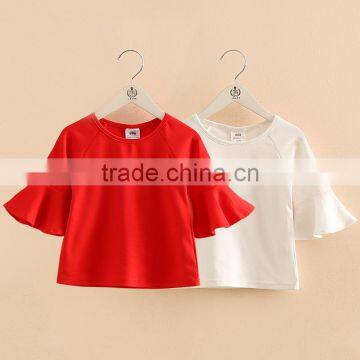 Wholesale girls plain red white flying sleeve t shirt baby girl tops