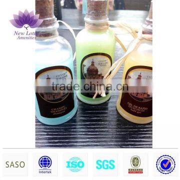 Luxury hotel amenity set disposable bottle with wodden cap