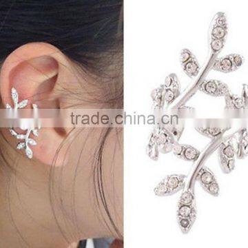 Punk Gothic Rock Women Earring Rhinestone Crystal Leaf Ear Cuff Warp Clip Stud