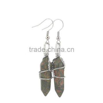 Silver Wire Wrapped Hexagon Prism Amethyst Natural Stone Drop Earrings