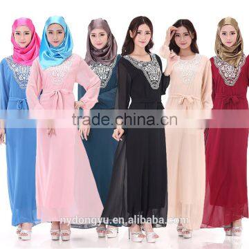 6 color chiffon muslim dress/ oyid six color muslim islamic fashionable abaya kaftan dresses/fancy dl islamic muslim dress