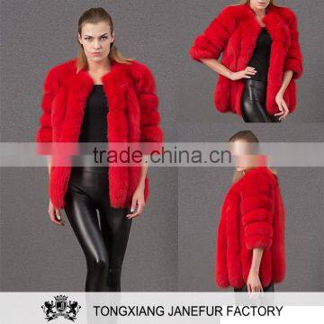 Wholesale fashionable winter long sleeves real fur warm red fox fur coat