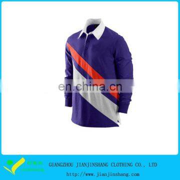 Colorblocked Stripes Man's Polyester Long Sleeve Purple Color Polo Shirt