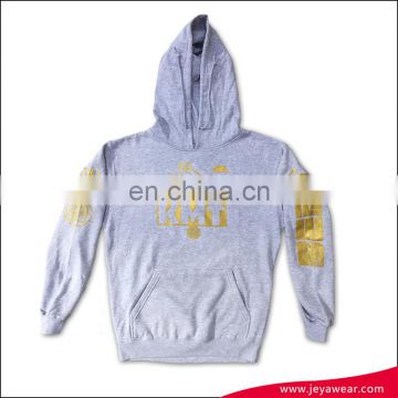 light heather grey heavyweight 100% cotton unisex shiny metallic gold printed hoodie