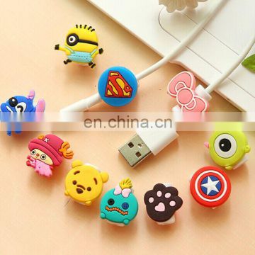 cheap promotion good quality cute cartoon character silicone Mobile phone cord holder cable winder