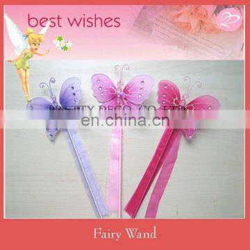 Silver Glitter painting nylon Butterfly angel wand with ribbon