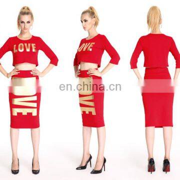 Autumn style long length cool hot two pieces woman set clothes