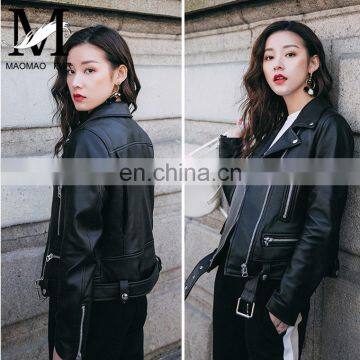 Fashion Cool Zip Front Black Leather Jacket Woman / Real Sheep Skin Jacket Leather / Leather Motorcycle Jacket