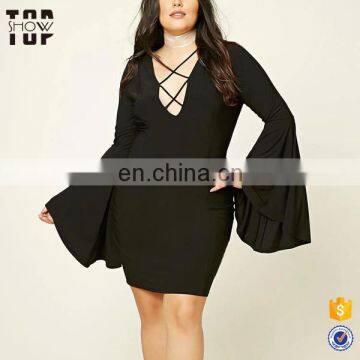 Guangzhou clothing factory plunging neckline xxxxl sexy plus size dresses for women