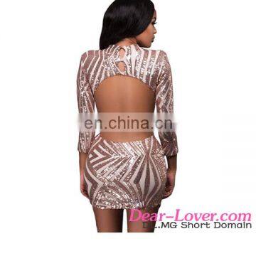 Hot Sale Sexy Champagne Sequin Detail Open Back Club Dresses Bodycon