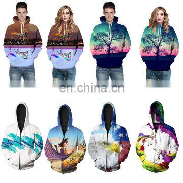 Unisex Realistic 3d Digital Print Pullover Womens Hoodie Hooded Sweatshirt Jackets with Zip