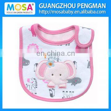 Hight Quality Pink Elephant Pattern Baby Bib Burp Cloths Embroidery Water -proof