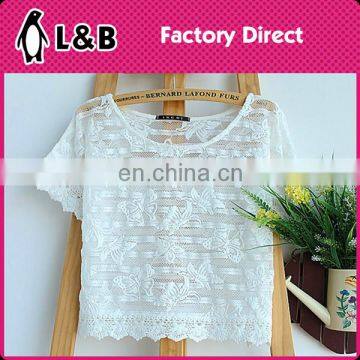Fashion Bat Sleeve Girl Lace Blouse/vest /cover-up Top White Sheer Lace Elegant Lace Tops for Ladies photo-3