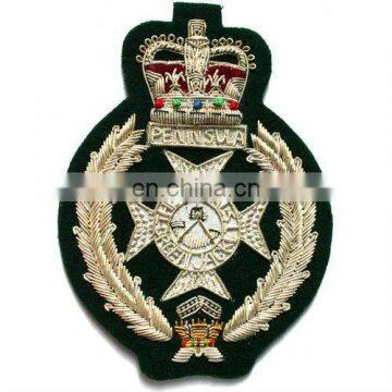 Royal Army Military Silver Bullion Badge, hand embroidered bullion badge, Handmade Embroidery Bullion Badge, Patch