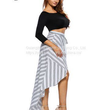 High Waist Striped Bandage Irregular Up and Down Splicing Skirt