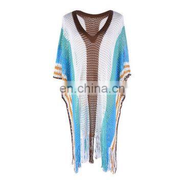Plus Size Crochet Beach Cover up Knitted Tassel Beach Dress Robe de Plage 2019 Pareo Beach Tunic Bathing Suit Cover Ups Sarong photo-5