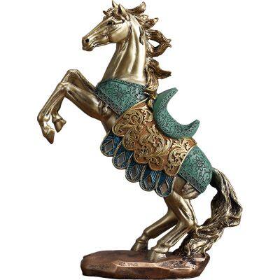 New Classic Style Golden Resin Horse Table Decoration Chinese Horse Sets Crossing Craft Ornaments For Home Decor