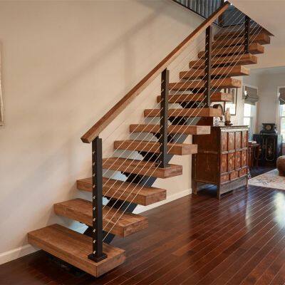 DIY stairs steel mono stringer with wood treads and steel railing