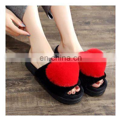 Women Slippers Shoes Slippers Shoe For Women Love Heart Cotton Winter Non-Slip Floor Home Furry Flat Shoes For