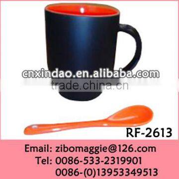 Hot Sale Beautiful Colored Porcelain Coffee Promotional Mug with Spoon Made in Zibo