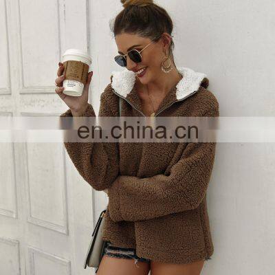 Wholesale Custom Women's Jackets Casual and Comfortable Long-sleeved Hooded Zipper Loose Solid Color Street Style photo-5