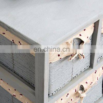 Grey Paulownia Solid Wood Sideboard Drawer Chest With Wicker Baskets photo-5