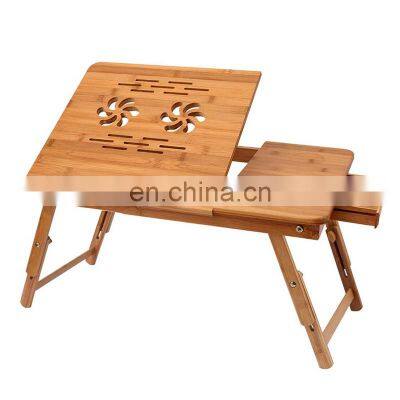 Bamboo Laptop Desk Adjustable Portable Breakfast Serving Bed Tray with Tilting Top Drawer for Surfing Reading Writing Eating