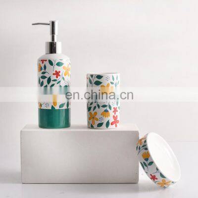 Bathroom luxury ceramic set painting liquid soap dispenser bath accessories set