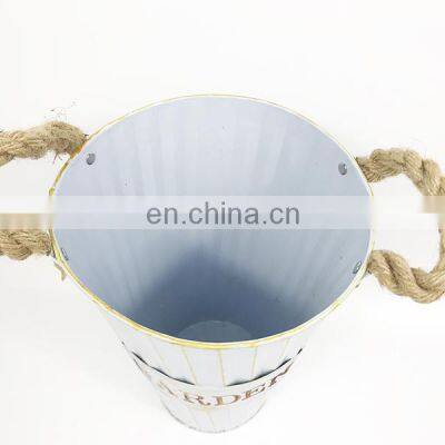 New Design Wholesale Home Decorative Garden Tabletop Plants Antique White Color Metal Painting Flower Pots With Hemp Handle Flower Vase photo-3