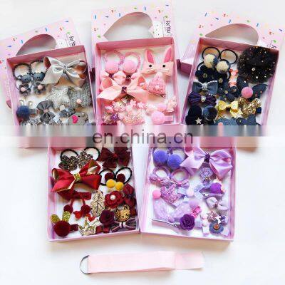 18 Pcs/Box Kids Children Accessories Hairpins Barrettes Baby Fabric Bow Flower Headwear Hair Clips Girls Headdress