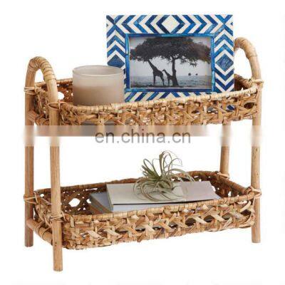 Best Seller Natural Rattan 2 Tier Storage Shelf Basket Floor Rack