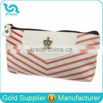 Trending Fashion Marine Style Orange Stripe Canvas Zipper Custom Pencil Bag For Students