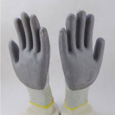 Hppe and Glassfibre Knitted Gray PU Palm Coated Anti-cut Level 5 Safety Work Gloves for Workers photo-4