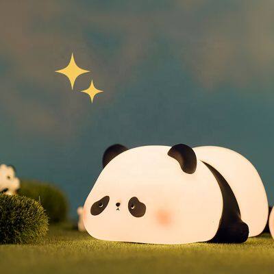 Custom Logo Creative Bedroom Table Touch Night Light Soft Silicon Rechargeable Panda Nursing Night Lamp Warm Light Baby Kids photo-2