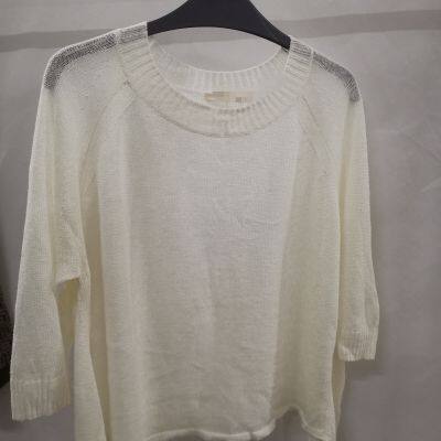 women's big round neck pullover  solid color white
