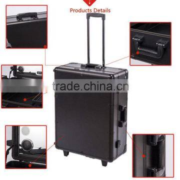 Professional Classic Black Aluminum Makeup Trolley Case With Bluetooth Lighted Mirror photo-6