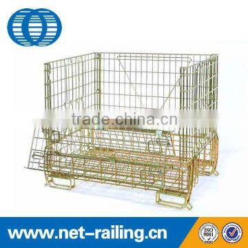 Large stack welded pallet wire mesh storage container with casters