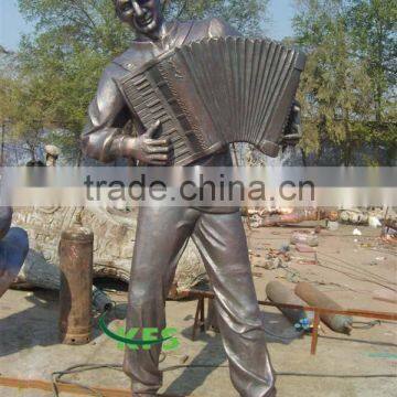 Bronze exotic soldier playing accordion sculpture