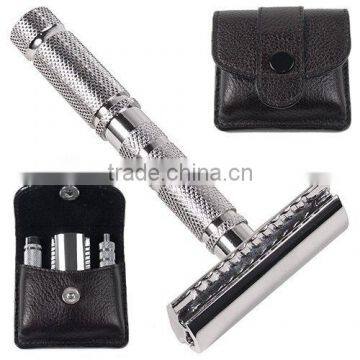 4 Piece Travel Safety Razor & Leather Case