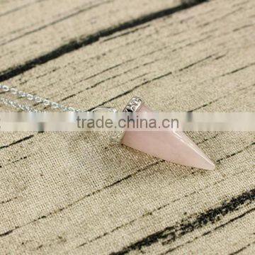 NE2367-4 Silver Cap bullet Point Spike rose quartz Pendant necklace