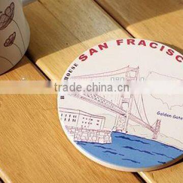 City Style Round with cork backing Ceramic Coaster