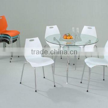 Clear tempered polished dining table with pp injection seat