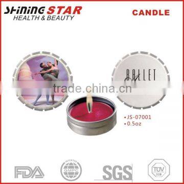 2016 new design unique candle jars in circle tin 15g made in china