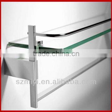 single tier solid brass bathroom glass shelf with chrome finishing