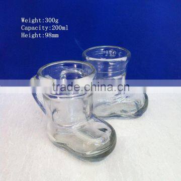 gift 200ml 7oz boot shape glass mug with handle