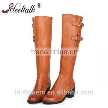 Custome made genuine leather eleglant flat heel knee high women boots 2015