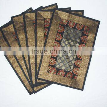 Placemats and Coaster in Black Color Indian Silk Table Runner photo-2